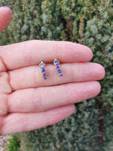 Load image into Gallery viewer, 4987: Vintage: 14ct Gold Tanzanites Trilogy Diamonds Earrings- exquisite eye catchers
