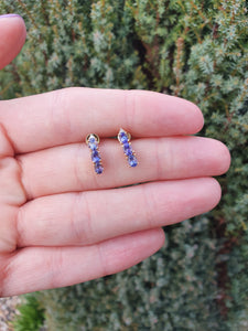 4987: Vintage: 14ct Gold Tanzanites Trilogy Diamonds Earrings- exquisite eye catchers