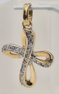 4955: Vintage: 9ct Gold Simulated Diamonds Cross Pendant- lovely