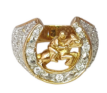 Load image into Gallery viewer, 6009:Vintage 9ct Gold Simulated Diamonds Lucky  Horseshoe Statement Ring - Huge
